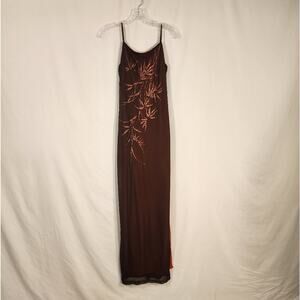 CHARLOTTE RUSSE Vtg Brown Orange Maxi Sheer Overlay Metallic Glitter Medium M